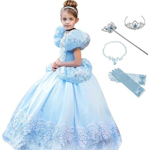 Halloween Princess Cendrillon Dress Girls Costume Children Deluxe Cosplay Gown Kids Fantacy Chirstmas Party Role-Play Dresses