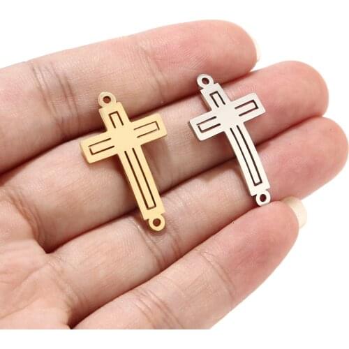 5pcs Stainless Steel Cross Connector Charms Craft Supplies Cross Pendants Beads Charms Pendants for Crafting Jewelry Findings