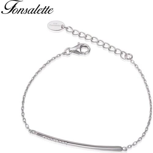 High Polished Simple Line Bar Bracelet Sterling Silver Cubic Zirconia Horizontal Half Pave Cz Stick Bracelets&Bangle gift ZK40