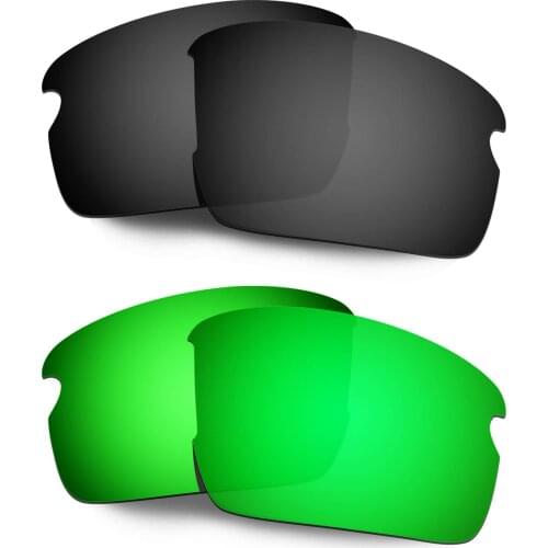 HKUCO Polarized Replacement Lenses For Flak 2.0 Asian Fit OO9271 Sunglasses Black/Green 2 Pairs