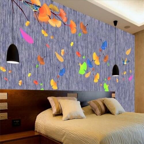 Custom wallpaper Colorful hand-painted ginkgo pens flowers and birds background wall decoration - high quality silk cloth