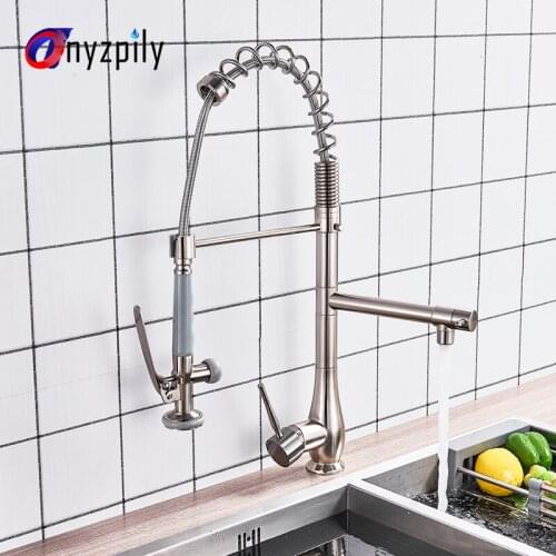 Onyzpily Spring Kitchen Faucet Brushed Nickle Orb Pull Up&Down 2 Ways Sink Mixer Tap Deck Mounted Rotated Tap New Design