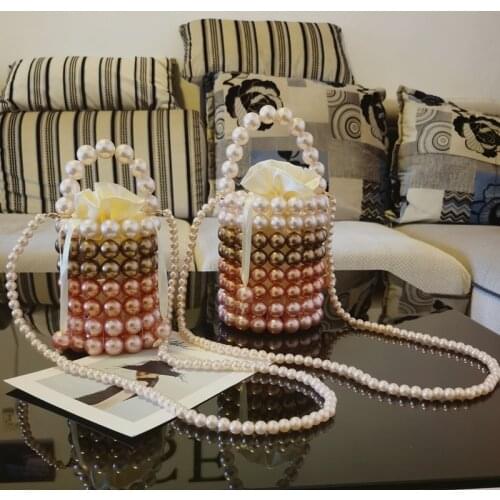 Mini Bucket Bag Luxury Pearl Beaded Womens Evening Clutch Bag Wedding Party Purse and Handbag Ladies Small Shoulder Bag ZD1799