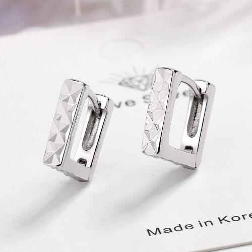 925 Sterling Silver Square Charm Stud Earring For Women Girls Party Jewelry Pendientes Accessories eh680