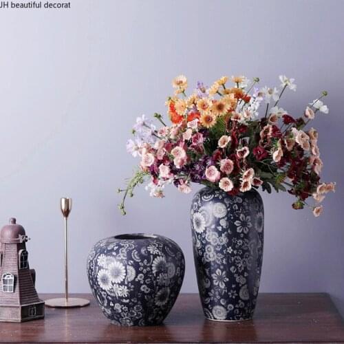 Chinese Style Blue and White Ceramic Vase Retro Living Room Flower Arrangement and Dried Flower Countertop Decorative Ornaments