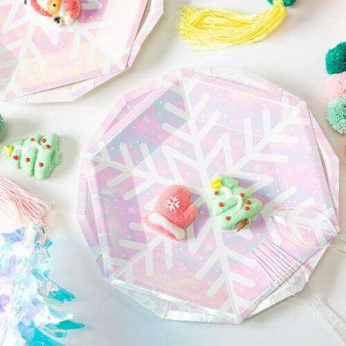 Snowflake Disposable Tableware Set Disposable Paper Plate Cup Symphony Christmas Birthday Decoration Party Supplies