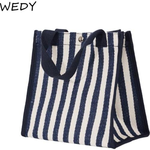 New Canvas Striped Handbag Women Casual Tote Bag Large Capacity Female Shopper Handbags Portable Mommy Outdoor Hand Bag Yellow