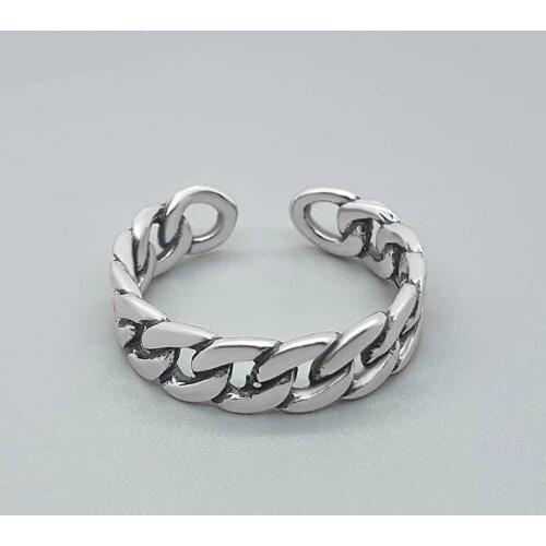 Thai Silver Open Twist Chain Retro Open Fashion Old Ring Simple and Cold Male and Women Couple Ring