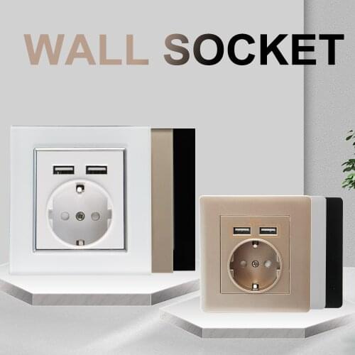 Smart Home EU Standard Wall Socket 16A Curved / Flat Surface Dual USB Charger Port For Mobile Adapter Power Outlet PC Panel Plug