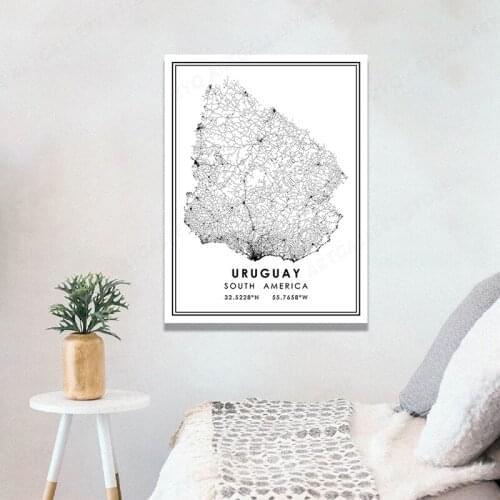 URUGUAY Moderne Stadt Karte Leinwand Drucke Malerei Wand Kunst Bilder Poster für Wohnzimmer Hause Dekorative