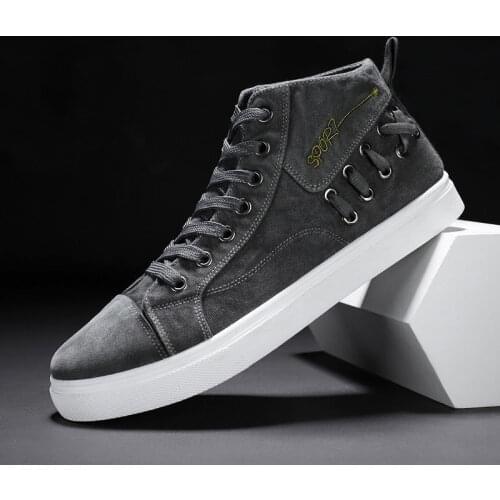 Spring and Autumn Mens Canvas Shoes High-top Breathable Mens Casual Sneakers Denim Lace Up Male Flat Casual Shoes