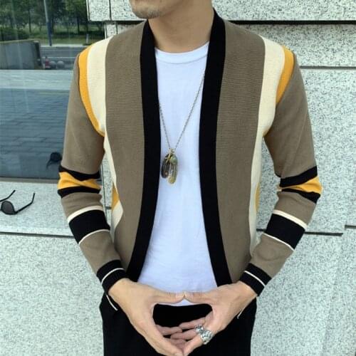 Splicing Contrast Sweater Coat Casual Men Sweatercoat Tricot Cardigan Knitted Sweater Casaco Masculino Hombre Cardigan Sweater