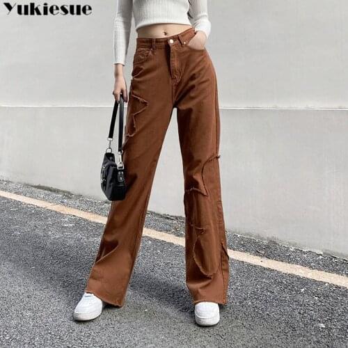 Womens jeans woman high waist brown Pants Jeans Womens wide leg pants Jean women clothing streetwear Woman trousers gril