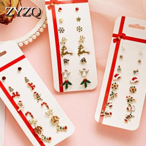 ZYZQ New Creative Cartoon Earrings Set For Women Santa Claus Elk Bell Earrings Simple Christmas Holiday Gift Earrings Jewelry