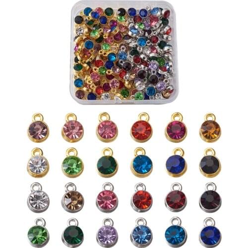 1 Box Birthstone Charms Rhinestone Pendants Mixed Color Alloy Brass Setting Link Connector for Jewelry Making Bracelet Necklace