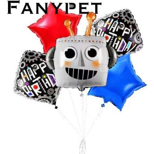 1set Pioneer Cartoon Robot Head Foil Helium Balloons Square Mechanical Gear Globos Children Birthday Party Decorations Kids Toy