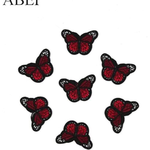 10pcs/lot Dark Red Iron Butterfly Appliques Diy Jeans Stickers Handmade Sewing Bags Garment Patches Clothes Motif Badge Patch