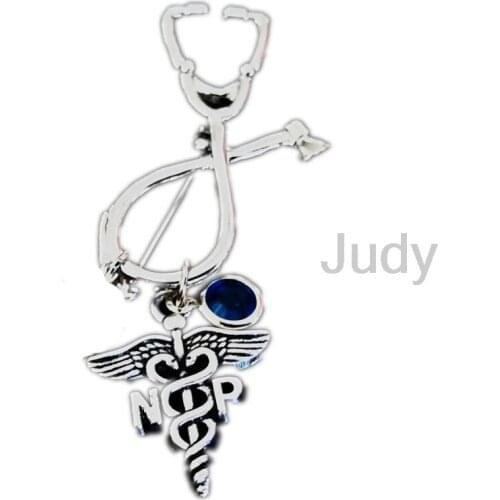 12pcs/lot NP Nurse Practitioner Medical Stethoscope Graduation Gift Birthstone Pin Stethoscope Brooch Pin