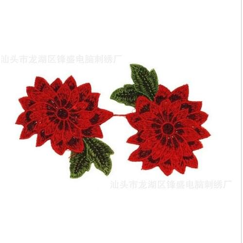 2 Pieces/1 Pair 12*7.5cm Red Exquisite Craft Polyester Flower Lace Neckline Collar Applique Trims Venise Patches Gift