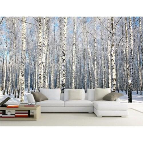 Custom mural photo 3d wallpaper Birches snow scenery home decor painting 3d wall murals wallpaper for living room walls 3 d