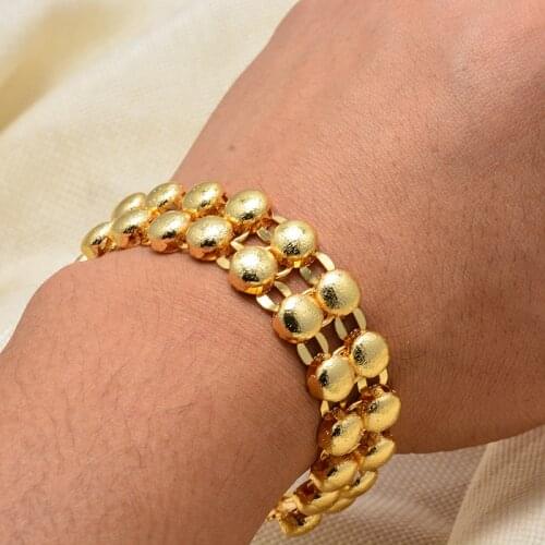 Annayoyo 22cm / Width1CM Bracelet for Women/Men Gold Color & Copper Ethiopian Jewelry African Bangle Arab Wedding Gifts