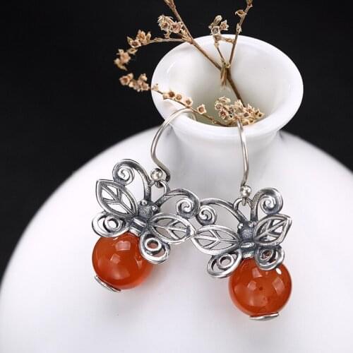 Pure silver Mosaic do old south onyx ms butterfly style restoring ancient ways of high-grade pendant earrings wholesale