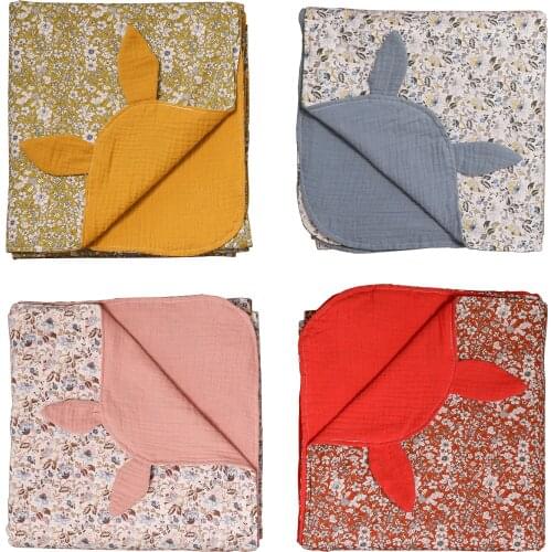 120*120cm 2 Layers Newborn Baby Bath Towel Wrap Floral Muslin Swaddle Blankets Infant Feeding Burp Cloth Towel Scarf Wholesale