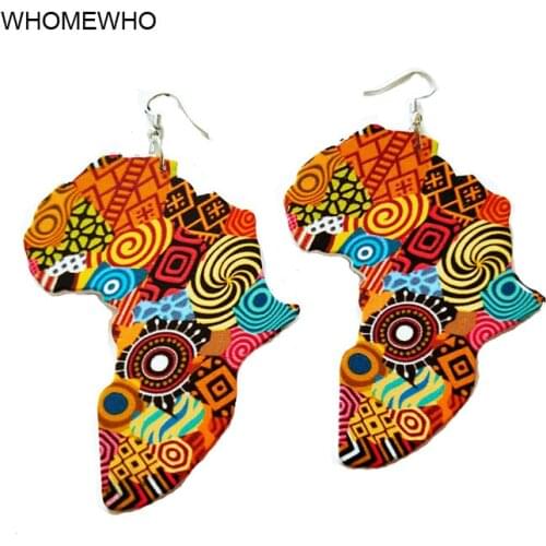 Tribal Wood Africa Map DIY Colorful Painting Afro Vintage Earrings Round Wooden Boho African Bohemia Ear Jewelry Party Accessory