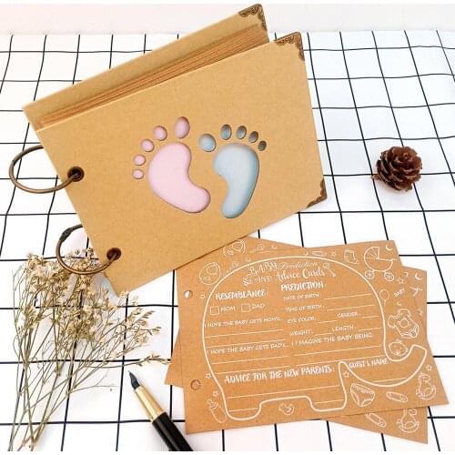 Baby Shower Guest Book DIY Album Printed Photo Album Signature Elephant Kraft Paper Guestbook Advice Cards Birthday Party Decor