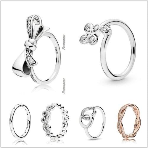Authentic 925 Sterling Silver Signature Circles With Crystal Rings For Women Wedding Party Gift Europe Fashion Jewelry