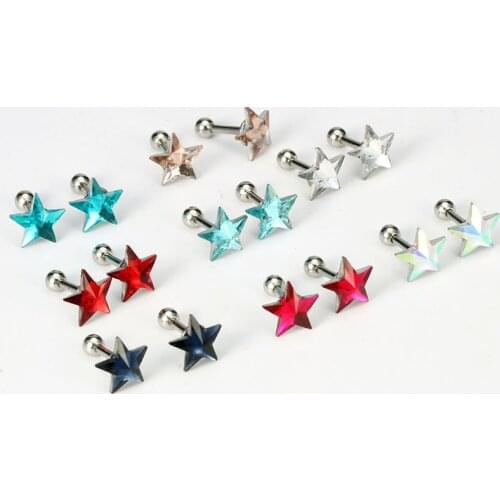 2PCS Small Star Ear Studs Earrings Cartilage Earrings Stainless Steel Anti-allergic 8 Colors Free Shipping