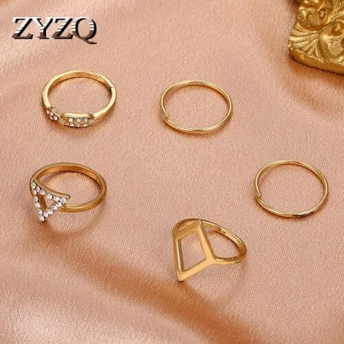 ZYZQ Fashion All Match Imitation Diamond Arrow 5 Five Pieces Set Ring For Women Triangle Personality Simple Ring Jewelry