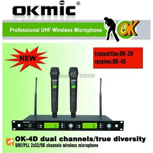 New OKMIC OK-4D/2H Professional UHF/PLL true diversity wireless microphone system wireless 863-865MHz dual handheld transmitter