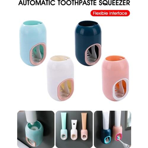 New Automatic Toothpaste Dispenser Toothbrush Holder Wall Mounted Toothpaste Lazy Dispenser Bathroom Accessories Set Dropship