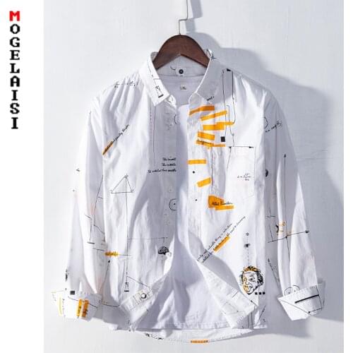 New spring men shirt 100% cotton white printing long sleeve tops man shirts high quality fashion men clothing Asian size 3XL 853
