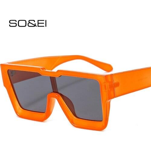 SO&EI Fashion Oversized Square One Piece Women Sunglasses Retro Men Outdoor Sports Shades UV400 Sun Glasses Orange Green Eyewear