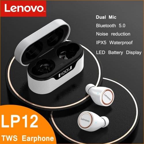 Original Lenovo LP12 TWS Earphone Wireless Bluetooth Headphones XPX5 Waterproof Headset Stereo Bass Mic LP1 2 AI Noise Reduction
