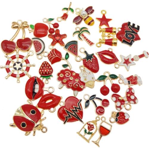 GraceAngie 10PCS Enamel Charms Random Mixed Fruit Animal Flowers Alloy Pendants Necklace Earrings Jewelry Making Accessory