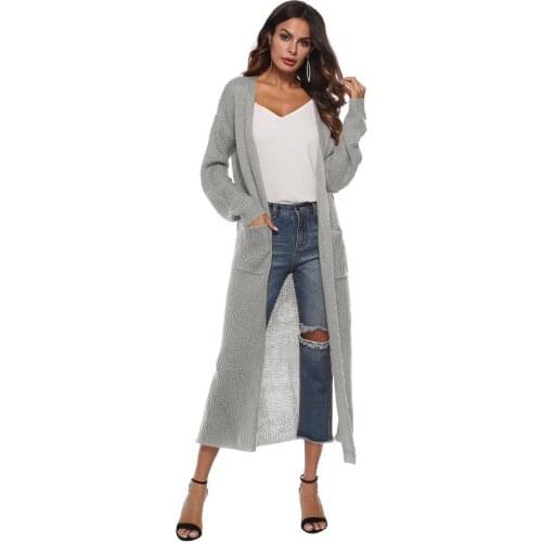 Casual Women Autumn Winter Solid Color Long Sleeve Slit Pockets Warm Cardigan