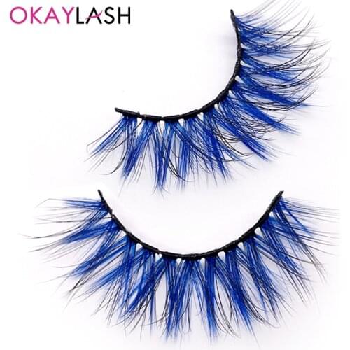 OKAYLASH 3D Dramatic Cruelty Free Faux Mink Colored Eyelashes Natural Long Colorful Blue Eye Lashes for Cosplay Party Make Up