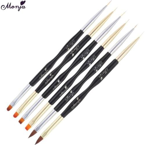 Monja 10 Styles Double Head Nail Art Liquid Powder Brush Extension Builder Acrylic UV Gel Lined Lining Drawing Pen Manicure Tool