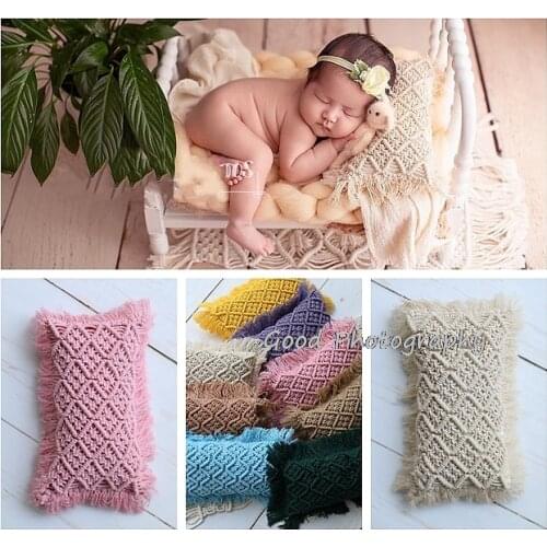 Hand-woven tassel pillow colored cotton thread newborn photography prop full moon baby photo