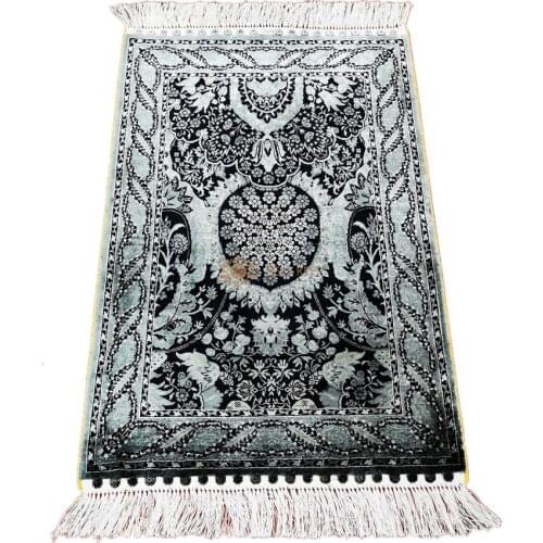 Seeykeep™ 2x3ft Silk Handknotted Quiet Tone Floral Dome Pattern Rug with Dark Blue and Silver Backcolor-NY3016281