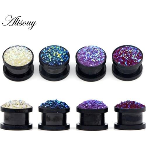 2pcs Steel Black Ear Plugs and Tunnels Flesh 8-16mm White Crystal Ear Stretcher Ear Gauge Piercings Sexy Body Jewelry Piercings