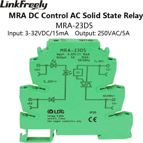 MRA-23D5 5A Smart Ultra-thin SSR Interface Solid State Relay DC AC Input: 3V 5V 12V 24VDC PLC Voltage Relay Module Control Board