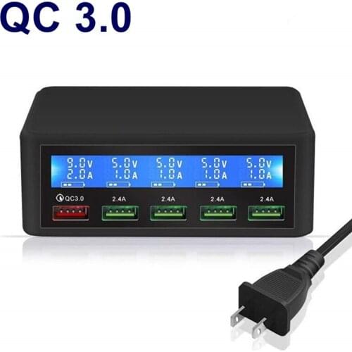 QC 3.0 Quick Charge 5 Port Usb LCD Display Carregador Multi Mobile Phone Fast Wall Chargeur For Iphone Xiaomi Portatil Cargador