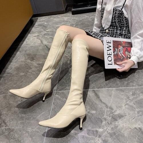 Leather Long Boots Female Ladies Thigh High Boots Black Sexy Over The Knee Boots Women High Heels Shoes Spring Autumn Shoes