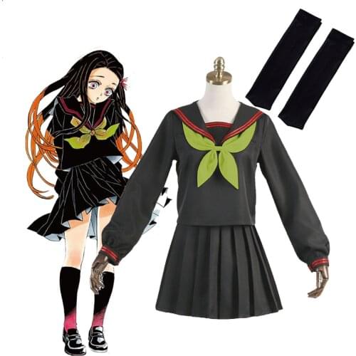 Cosplay Demon Slayer Kimetsu No Yaiba Costume Nezuko Kamado Makomo Uniforms Cartoons Sailor Dress Suit Contains Socks for Female