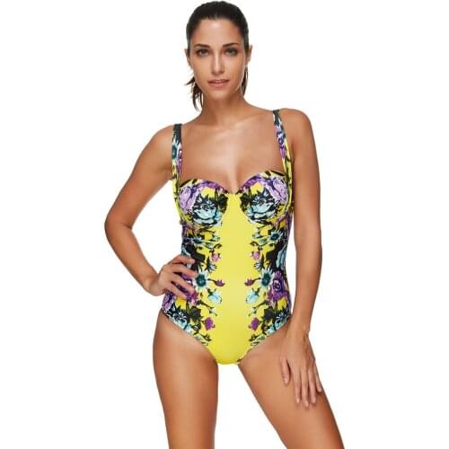 Women Beachwear One Piece Swimsuit Vintage Floral Print Swim Suit Bathing Suit Swimwear Bodysuit Monokini Plus SizeC0370