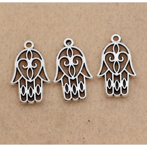 10pcs Antique Silver Plated Hamsa Hand Charms Pendants For Jewelry Making Bracelet Accessories Diy Handmade 21x13mm